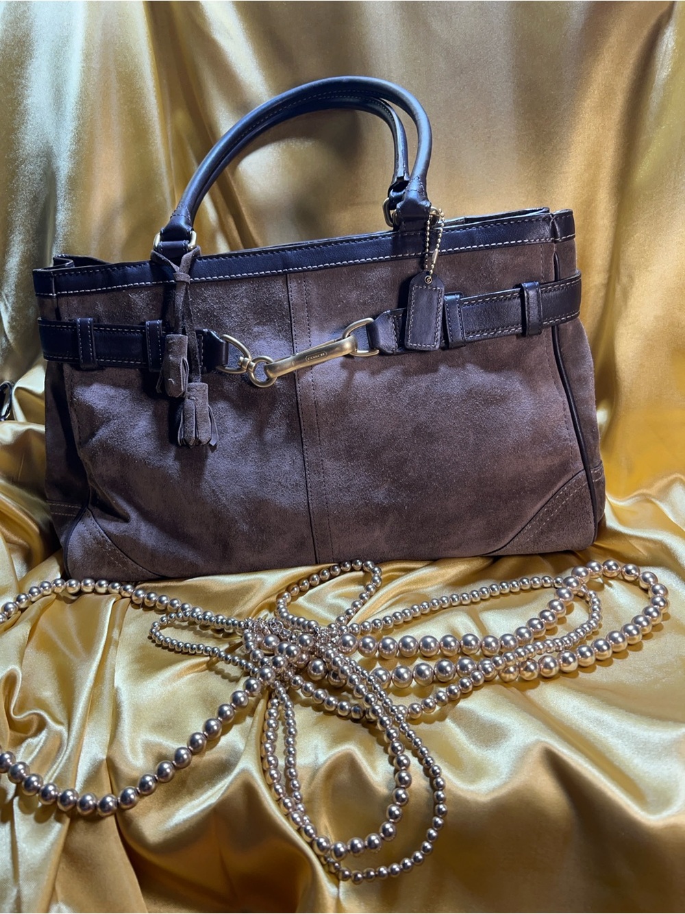 COACH HAMPTON SUEDE LEATHER SATCHEL
